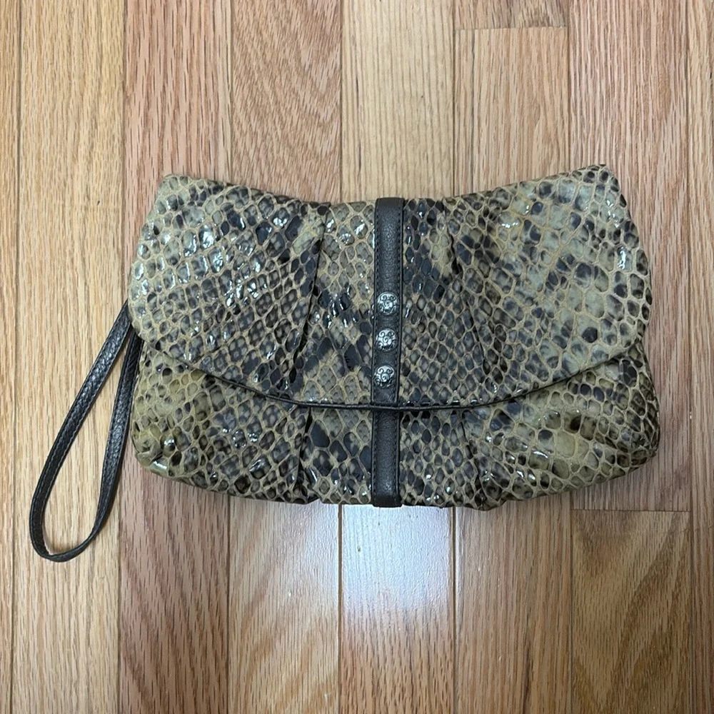 Brighton Embossed Leather Wristlet Evening Bag
